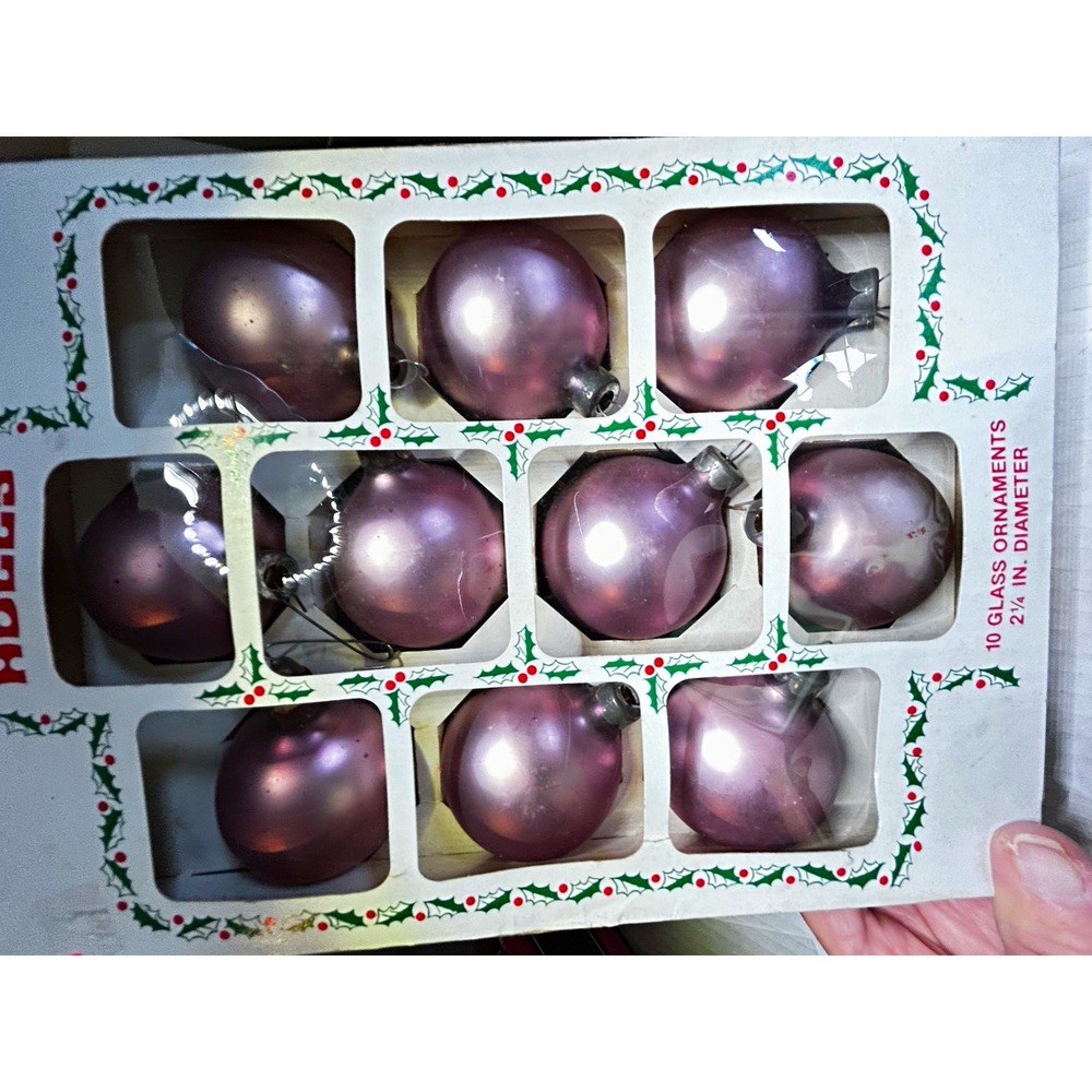 Holly Glass Christmas Ornaments Purple Ball Solid Set of 10 2 1/4 in #214/10